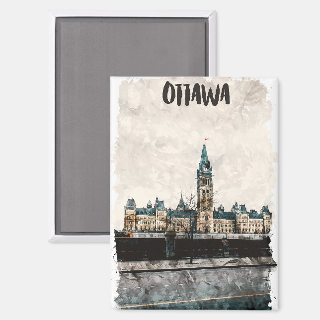 Aimant Belle peinture Ottawa Canada Aquarelle de voyage (Recto/Verso)