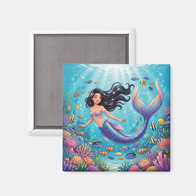 Aimant Belle sirène de dessin animé sous la mer  (Recto/Verso)