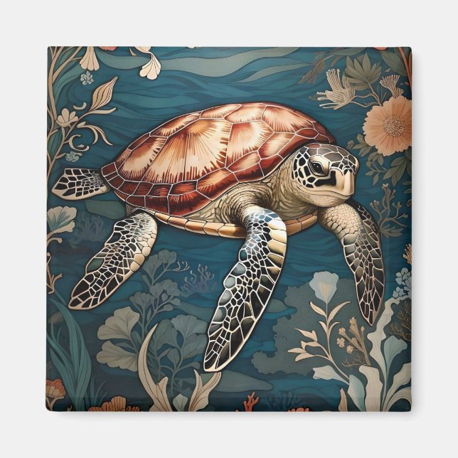 Aimant Belle tortue marine natation sous-marine (Devant)