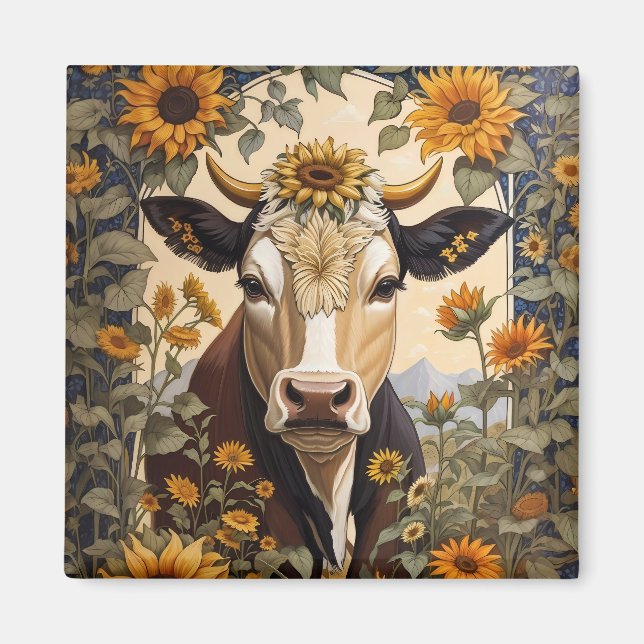 Aimant Belle Vache de campagne tournesol décoratif (Devant)