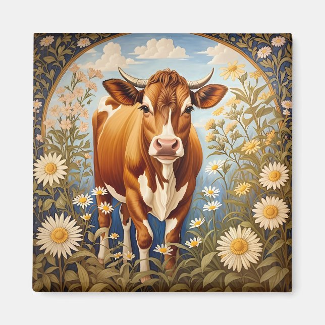 Aimant Belle vache Jersey dans le champ de marguerite Vin (Devant)