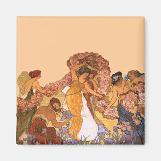 Aimant Belles femmes Art Nouveau avec Irises et Rose