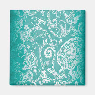 Aimant Belles fleurs blanches et bleues feuilles et tourb