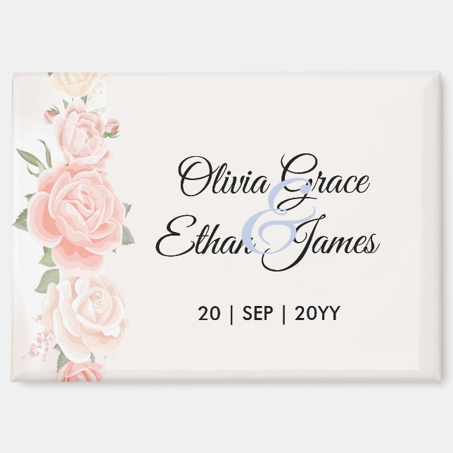 Aimant Belles Roses Fleurs de Mariage  (Recto)
