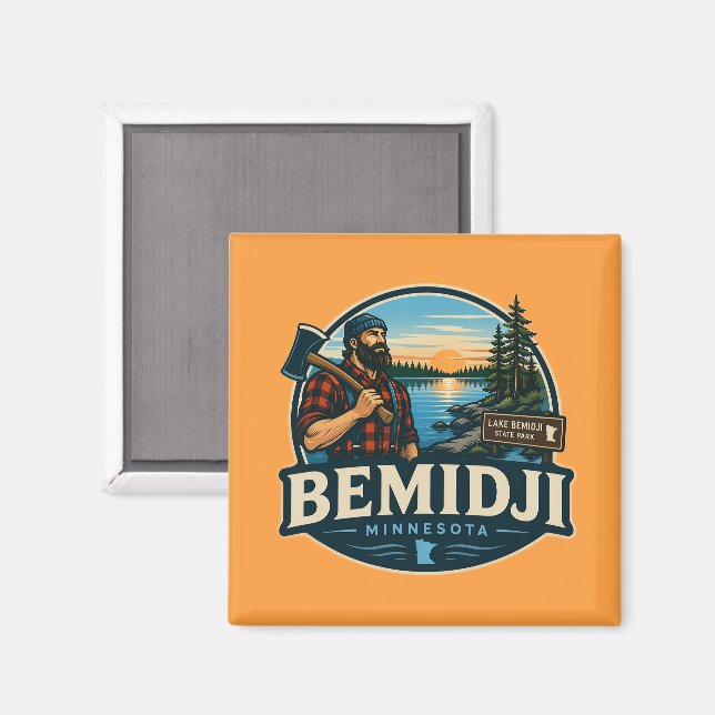 Aimant Bemidji Minnesota Paul Bunyan Rustique Nord bois (Recto/Verso)