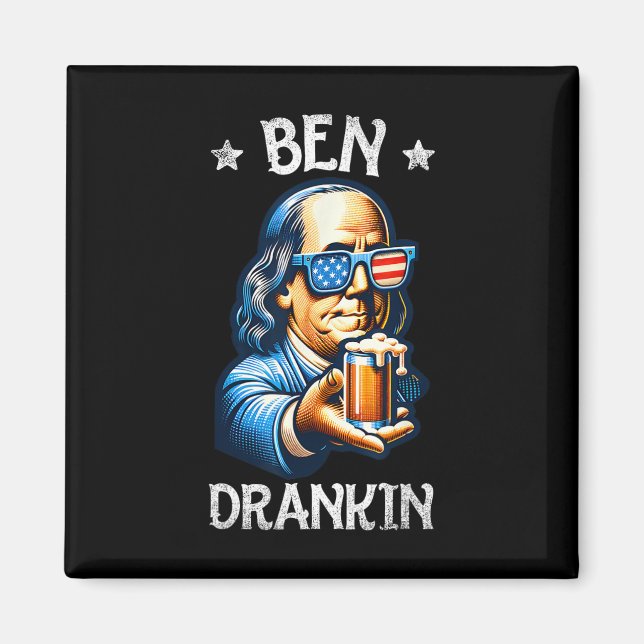 Aimant Ben Drankin drôle du 4 juillet Drapeau américain d (Devant)