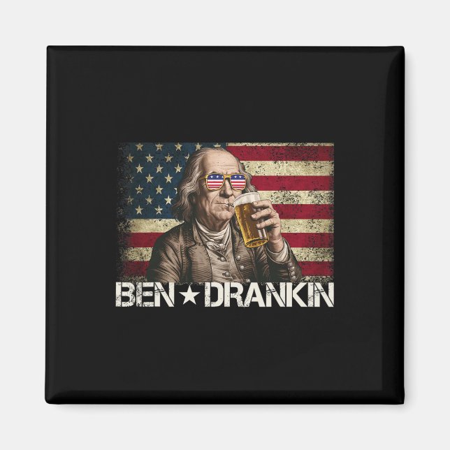 Aimant Ben Drankin Funny Beer 4 juillet Drapeau rétro Usa (Devant)