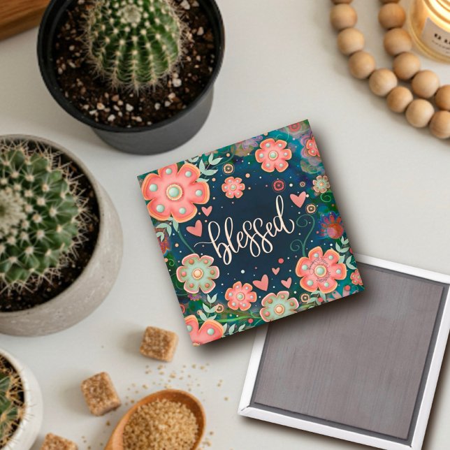 Aimant Bénéficiez Plutôt Amusant Blue Rose Floral Inspiri (Créateur téléchargé)