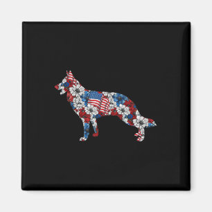 Aimant Berger allemand 4 juillet Fleur drapeau américain 