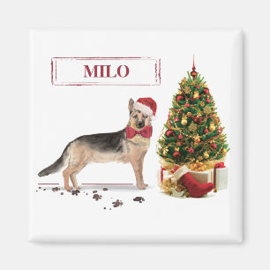 Aimant Berger Allemand Drôle de chien de Noël avec arbre