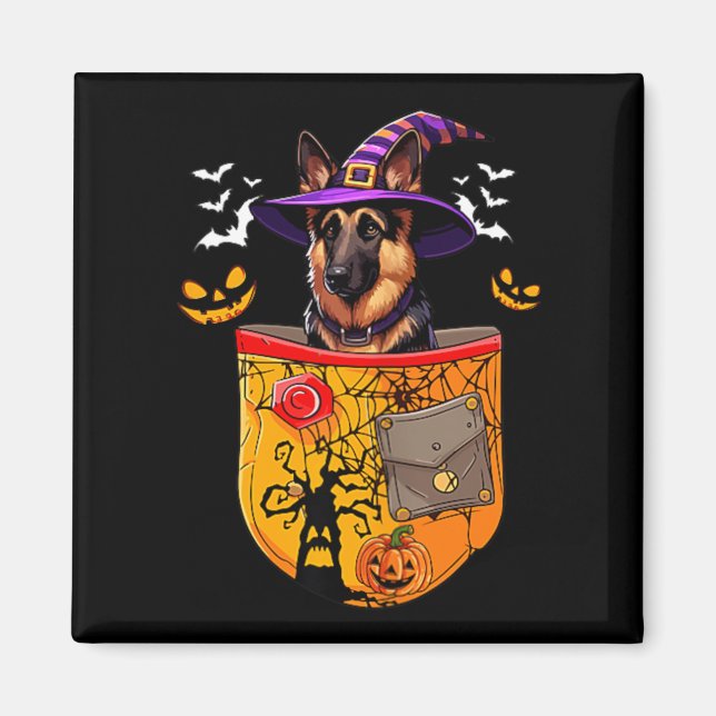 Aimant Berger Allemand en sorcière dans l'Halloween de ch (Devant)