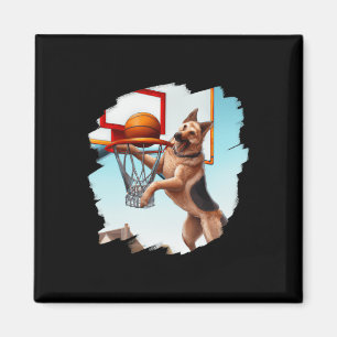 Aimant Berger Allemand Jouant Basketball Fun Chien Basket