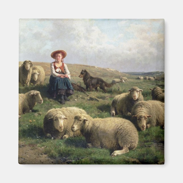 Aimant Berger avec mouton dans un paysage (Devant)