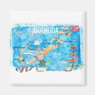 Aimant Bermuda Island Travel Poster Favorite Tourist Map_