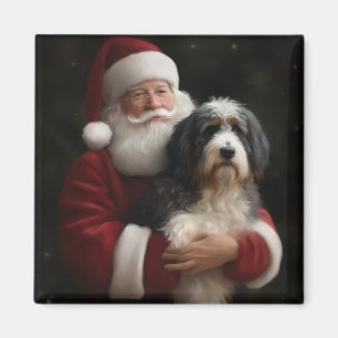 Aimant Bernedoodle avec le Père Noël Festif Noël 
