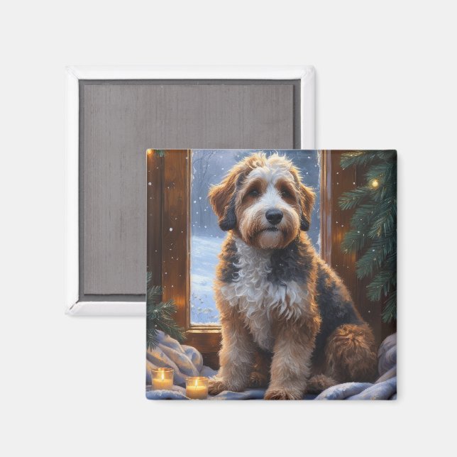 Aimant bernedoodle avec lumières de Noël vacances (Recto/Verso)
