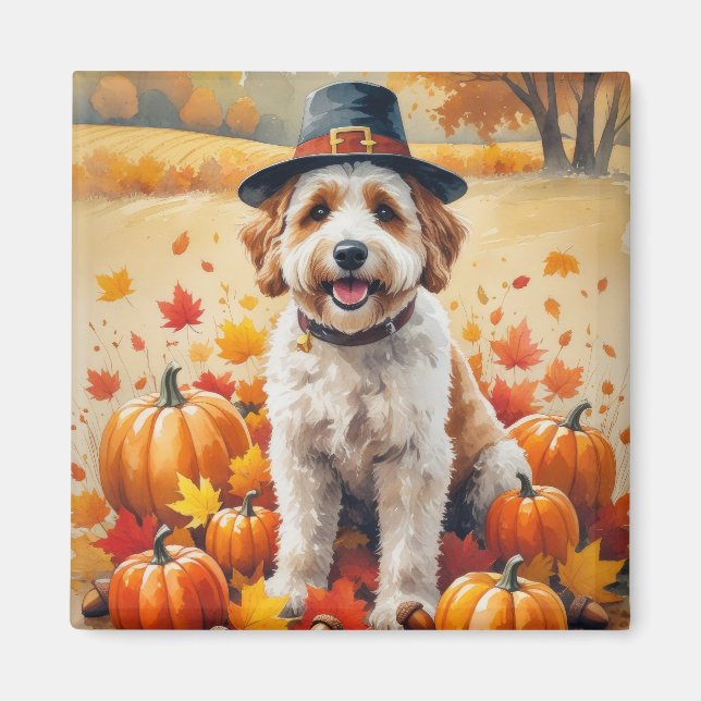 Aimant Bernedoodle dans l'art de feuilles d'automne de Th (Devant)