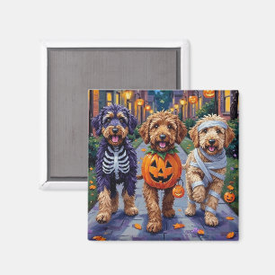 Aimant Bernedoodle Dogs Trick or Treating in Halloween Co