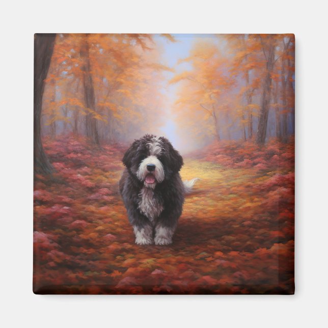 Aimant Bernedoodle en automne Leaves automne Inspire (Devant)