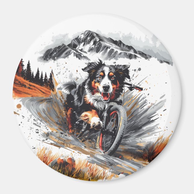 Aimant Bernese Mountain Dog Biking Dans Les Montagnes (Devant)