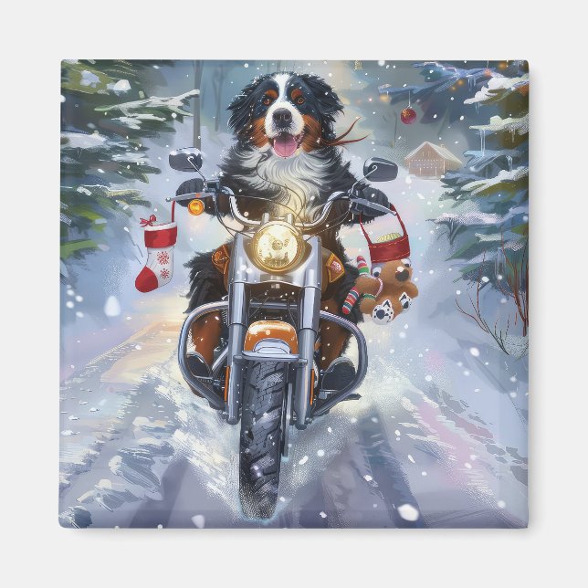 Aimant Bernese Mountain Dog équitation Moto Noël (Devant)