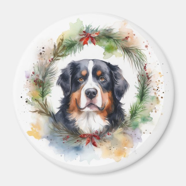 Aimant Bernois Mountain Festive Wreath Pup (Devant)