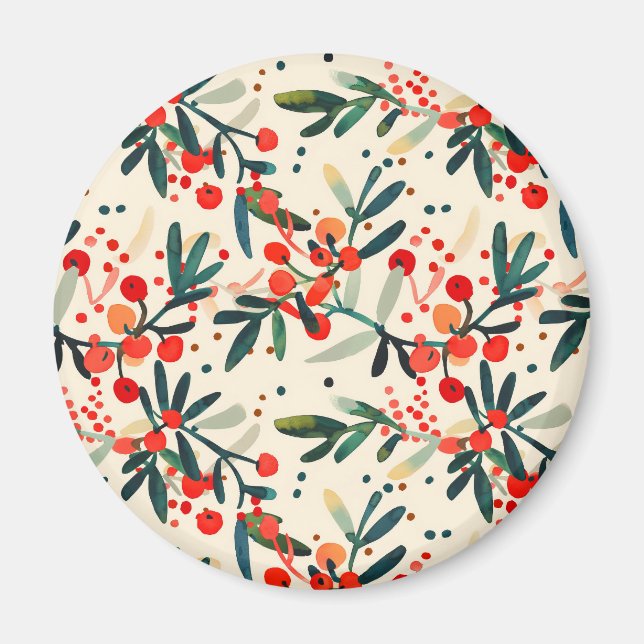 Aimant Berries de Noël Rouge moderne (Devant)