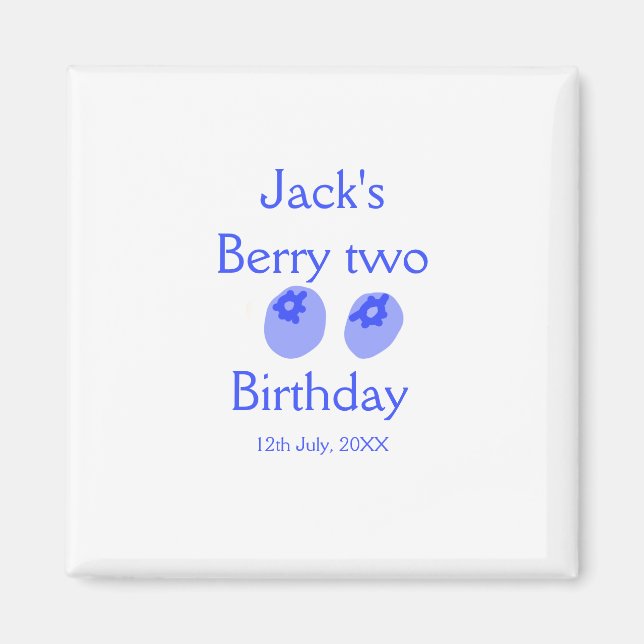 Aimant Berry deux anniversaire bleu berry ajouter nom dat (Devant)