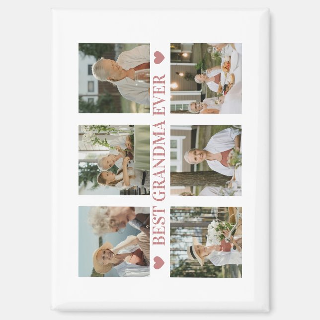 Aimant Best Grandma Ever Photo Collage – Gift with Hearts (Recto)