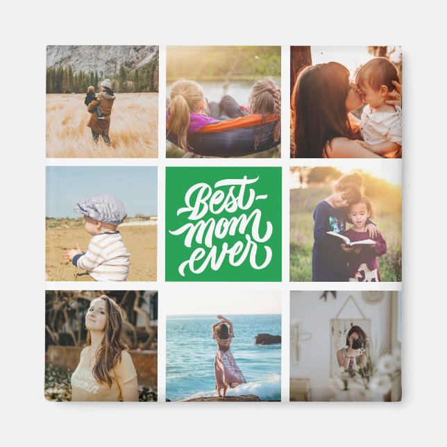 Aimant Best Mom Ever Personalized Photo Collage Green (Devant)