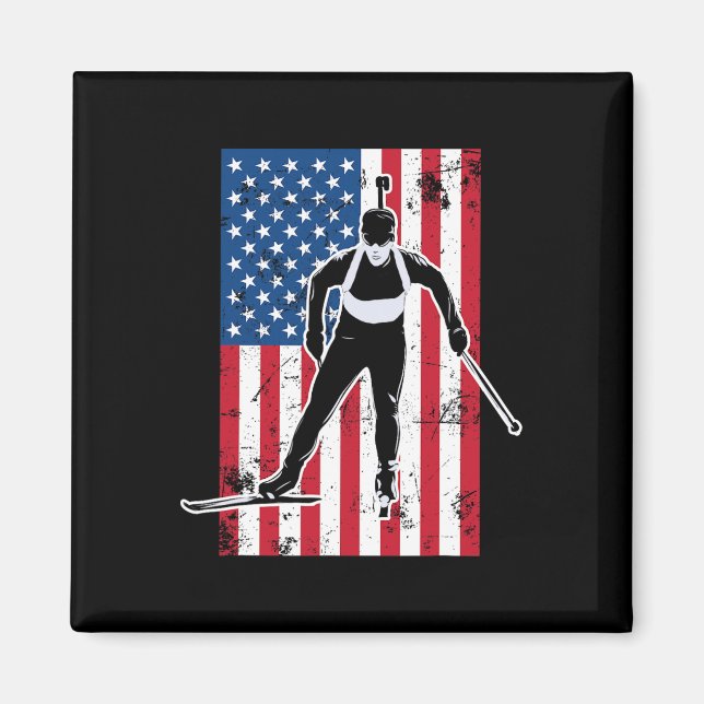 Aimant Biathlon American Flag 2 Cadeau Usa - Équipe de bi (Devant)