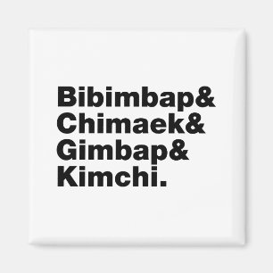 Aimant Bibimbap & Chimaek & Gimbap & Kimchi. Aliments cor