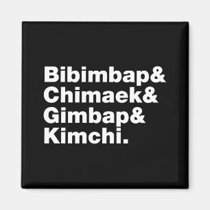 Aimant Bibimbap & Chimaek & Gimbap & Kimchi. Aliments cor