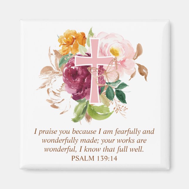 Aimant Bible Verse Florale Aquarelle Rose Croix (Devant)