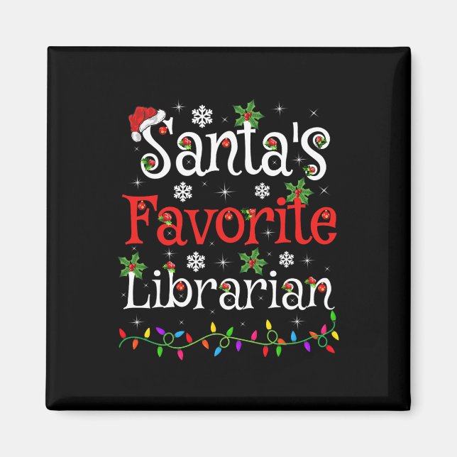 Aimant Bibliothécaire Xmas Père Noël Bibliothèque préféré (Devant)