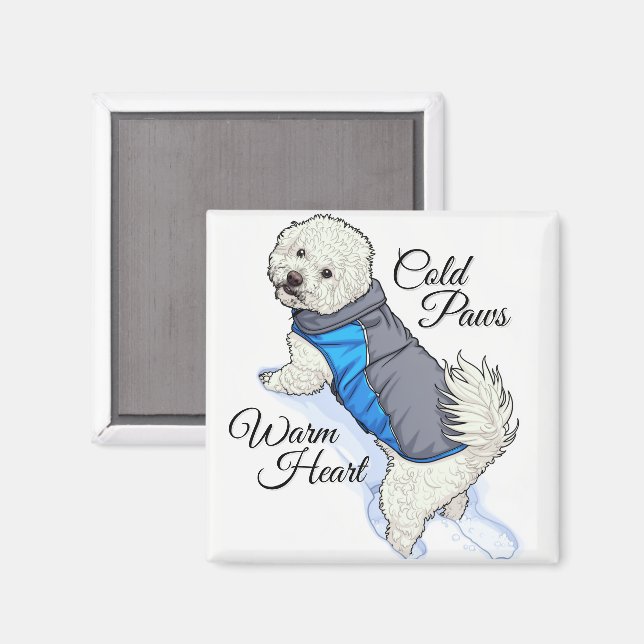 Aimant Bichon à Neige au Cœur Chaud  (Recto/Verso)