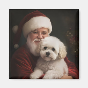 Aimant Bichon frisé avec le Père Noël Noël festif