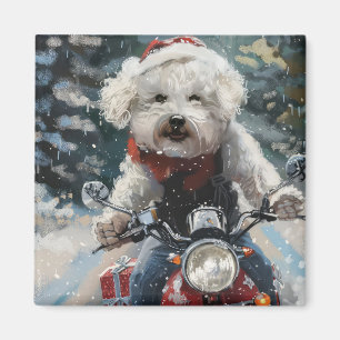 Aimant Bichon Frise Chien équitation Moto Noël