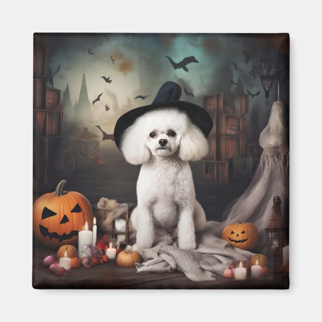 Aimant Bichon Frise Citrouilles Halloween Épouvantable (Devant)