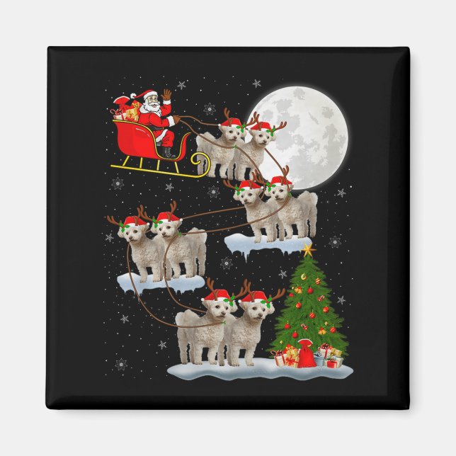 Aimant Bichon Frise Dog Santa Sleigh Flying Funny Magical (Devant)