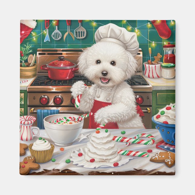 Aimant Bichon Frise Gîtes : Festif Noël (Devant)