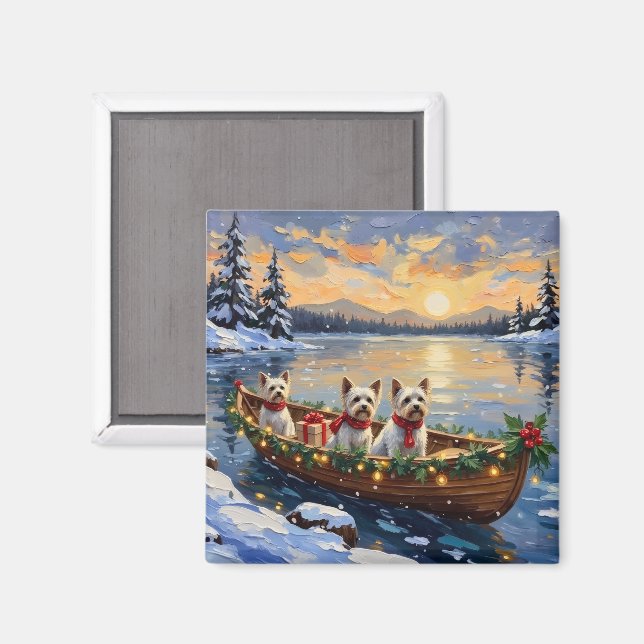 Aimant Bichon Frise Noël Bateau Fêtes (Recto/Verso)