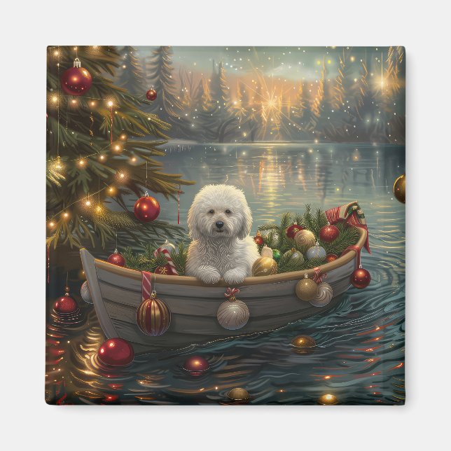 Aimant Bichon Frise Noël Festive Voyage (Devant)