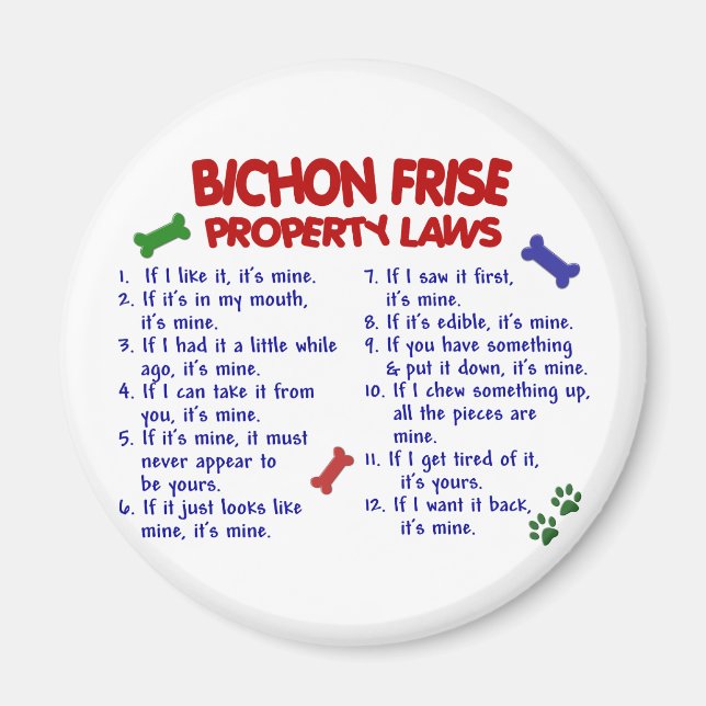 Aimant BICHON FRISE Propriété Lois 2 (Devant)