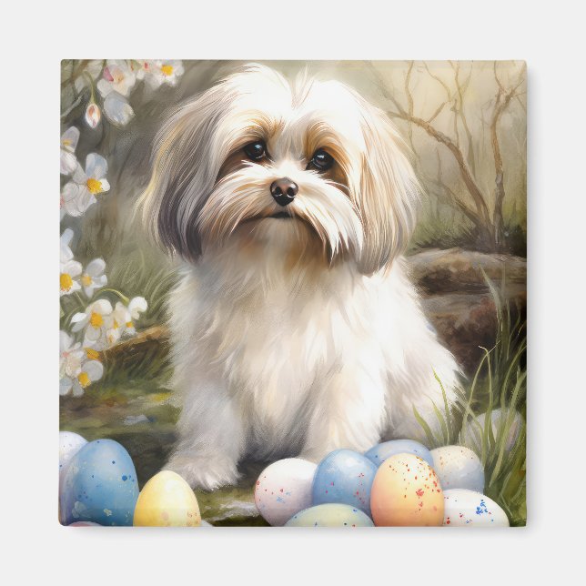 Aimant Bichon Havanais avec œufs de Pâques (Devant)