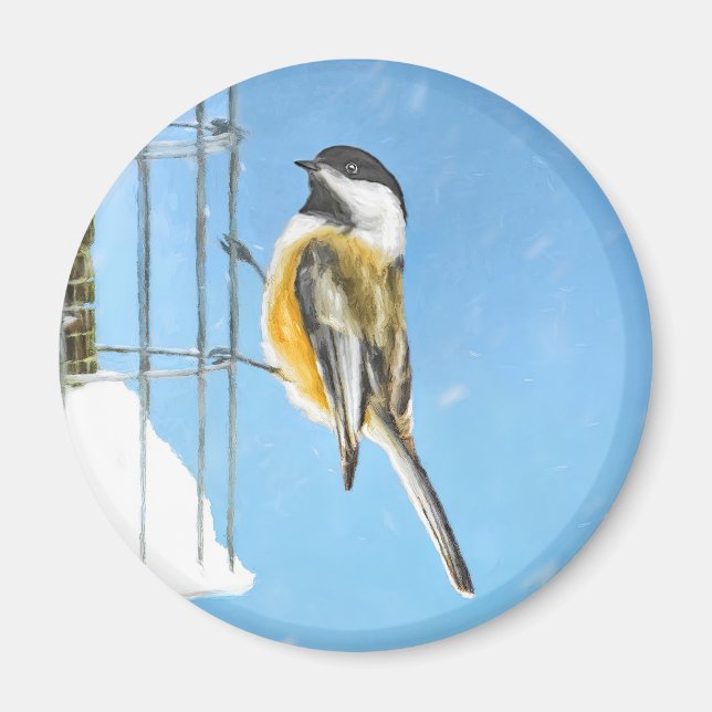 Aimant Bickadee sur la peinture d'alimentation - Oiseaux  (Devant)
