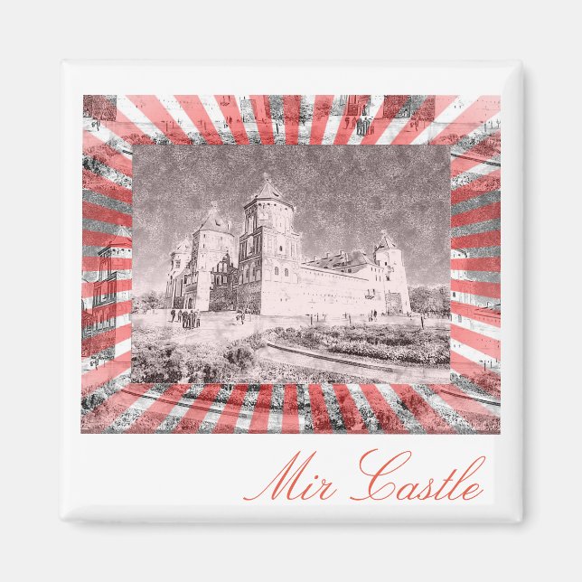 Aimant Biélorussie Mir Château Architecture Peinture Magn (Devant)