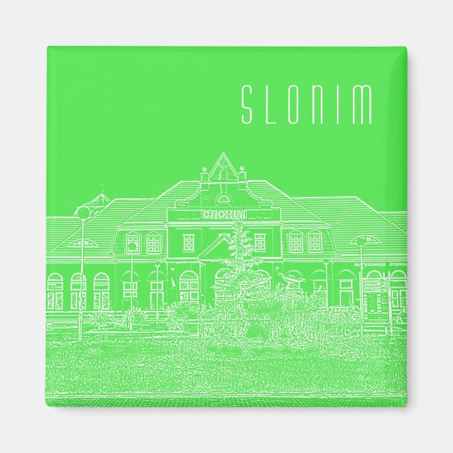 Aimant Biélorussie Slonim Gare Architecture Sketch (Devant)