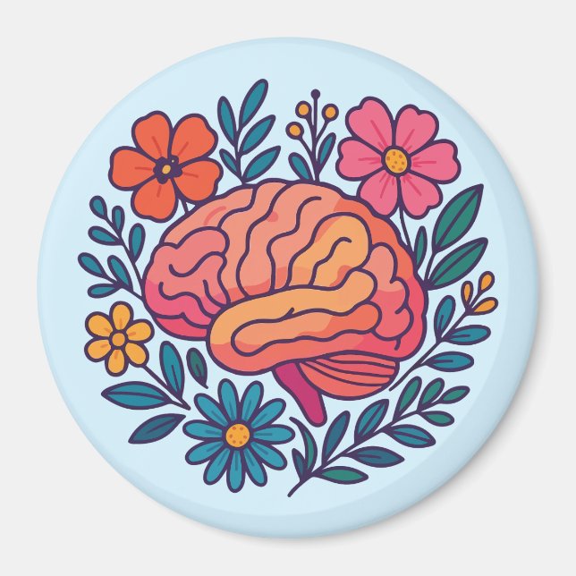 Aimant Bien-être mental Brain en fleurs (Devant)