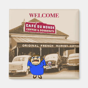 Aimant Bienvenue à la dame du café